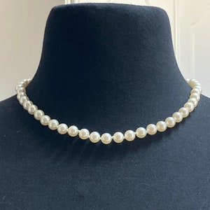 cream glass individually knotted faux pearl necklace length 48.5cm gold tone