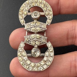 Antique 5cm Czech Art Deco 1920s 1930s wide double 2 part Glass Diamante Belt Buckle paste rhinestone  Bridal Wedding Sash Adornment Fitting
