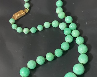 czech green beaded necklace:   peking glass ceramic stones art deco