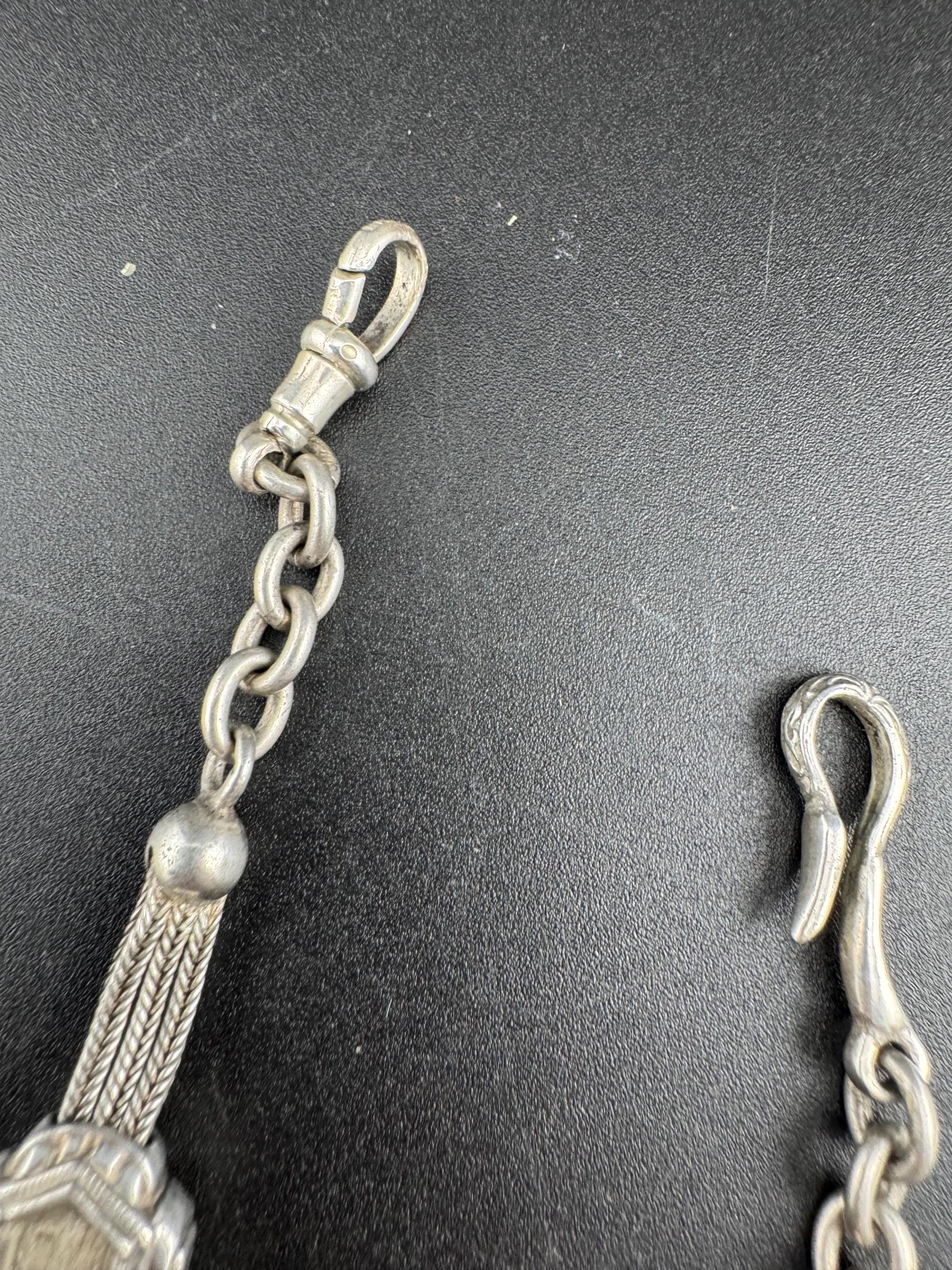 Antique Silver Pocket Watch Chain, Victorian Albertina Tassel