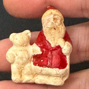 VIntage PLASTER bisque Santa Claus father Christmas Xmas Cake topper decoration festive baking antique ornament