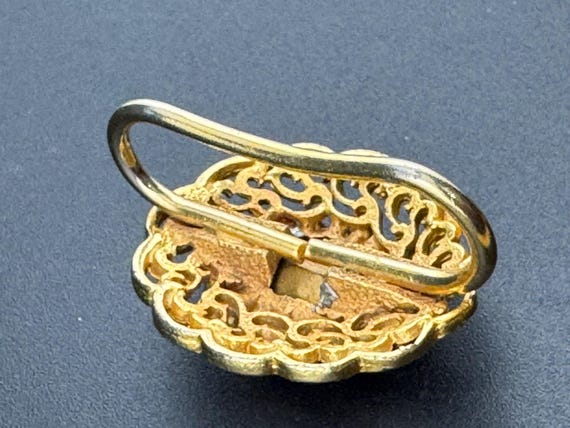 Large oval statement Gold Tone Ruby glass cabocho… - image 2