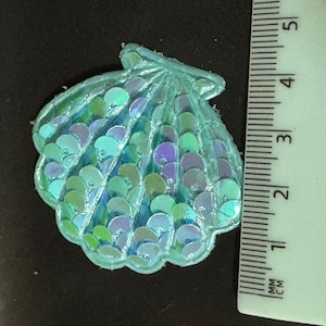 1 x turquoise blue sequin Sew On Nautical sea scallop sea shell sequinned Patch 4.5cm x 5cm sewing craft appliqué image 3