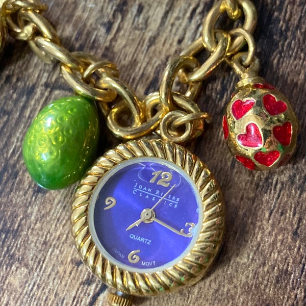 Joan rivers faberge style enamelled jewelled egg charm watch bracelet 20cm