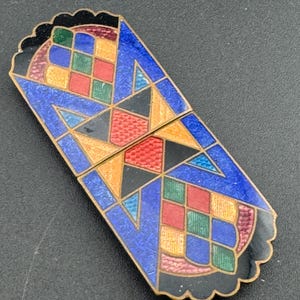 Art Deco Guilloche Enamel Belt Buckle: Czech Vintage Haberdashery