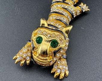 Vintage Gold Leopard Brooch: Rhinestone Diamanté Big Cat