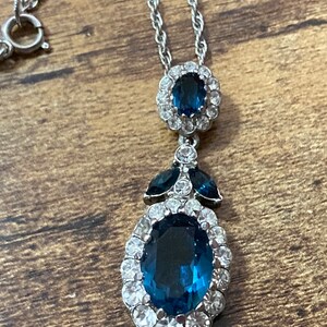 Signed A&S Attwood and Sawyer Sapphire Blue Rhinestone Clear 