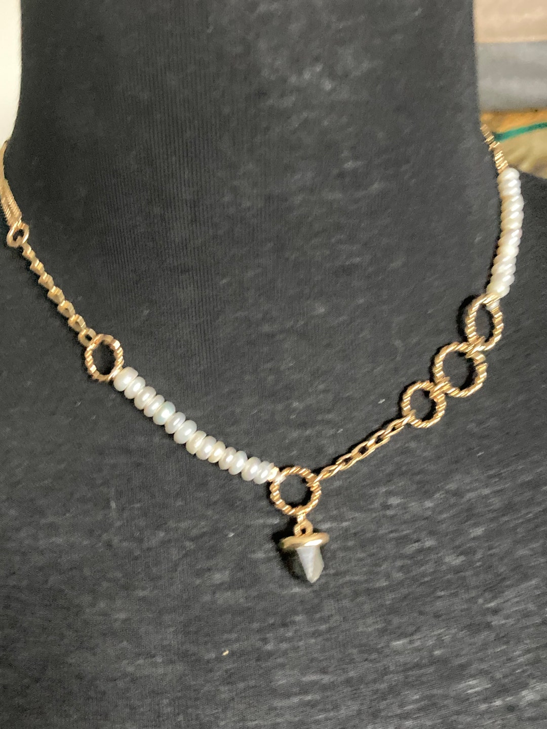 SOLIEL for Oliver Bonas Gold Plated Pearl and Topaz Chain Necklace Etsy