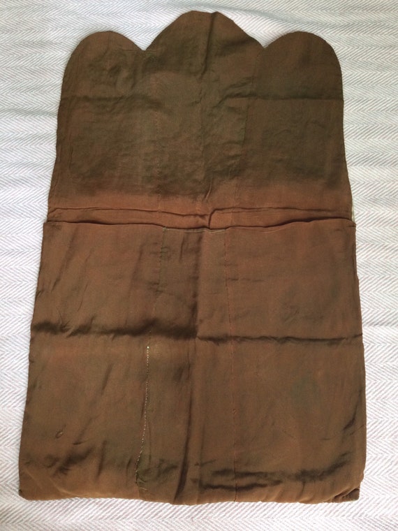 1940s hand embroidered brown shot SILK vintage ho… - image 5