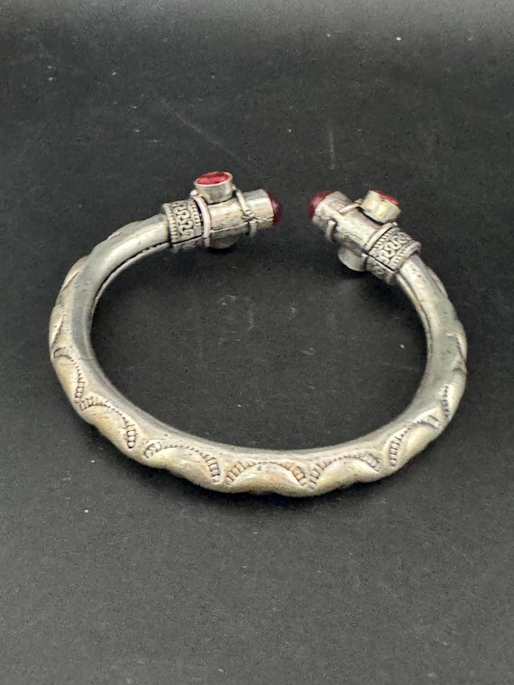 Garnet ruby red GEMSTONE Bangle silver plated tor… - image 2
