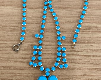 Collier Perles En Pâte De Verre Turquoise Vintage Années 1940/1960 - Occasion Rétro