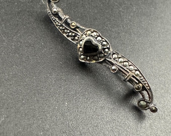 アールデコ調オニキスブローチ：スターリングシルバーのバーピン