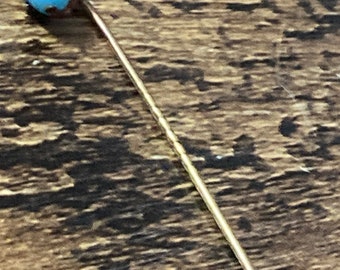 turquoise blue cabochon Stick pin, Antique Gentleman's Ladies gold tone