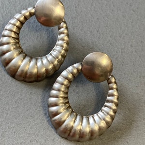 Large 925 Sterling Silver Hoop Drop Dropper Modernist Stud