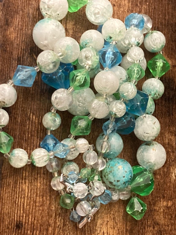 Vintage blue green and clear crackle plastic 2 ro… - image 3