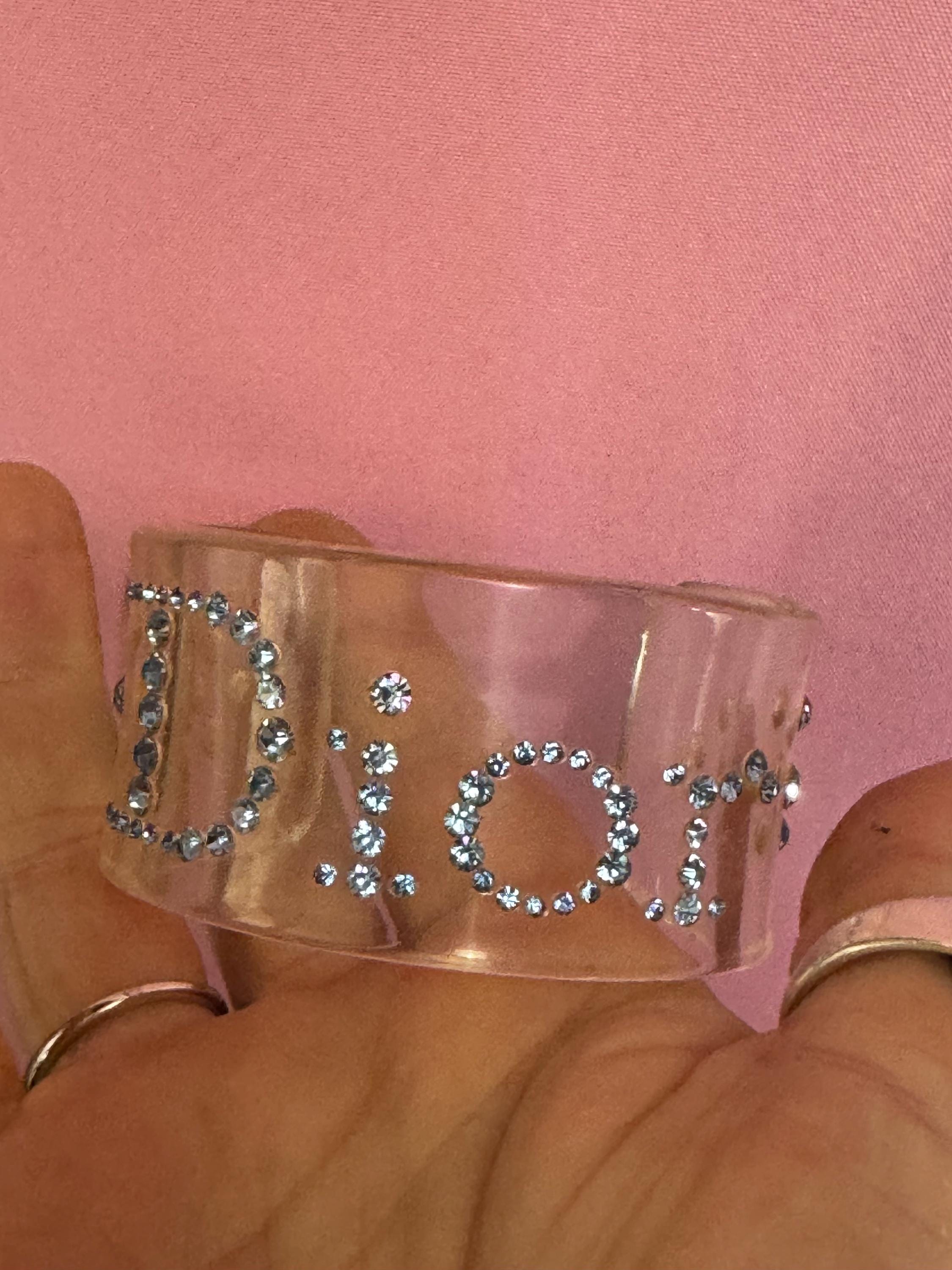 Christian Dior Rhinestone Cuff Bangle - Clear Acrylic, Blue