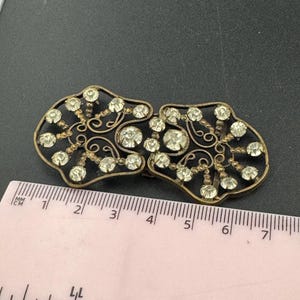 Antique 7cm Czech Art Deco 1920s 1930s wide double 2 part Glass Diamante Belt Buckle paste rhinestone  Bridal Wedding Sash Adornment Fitting