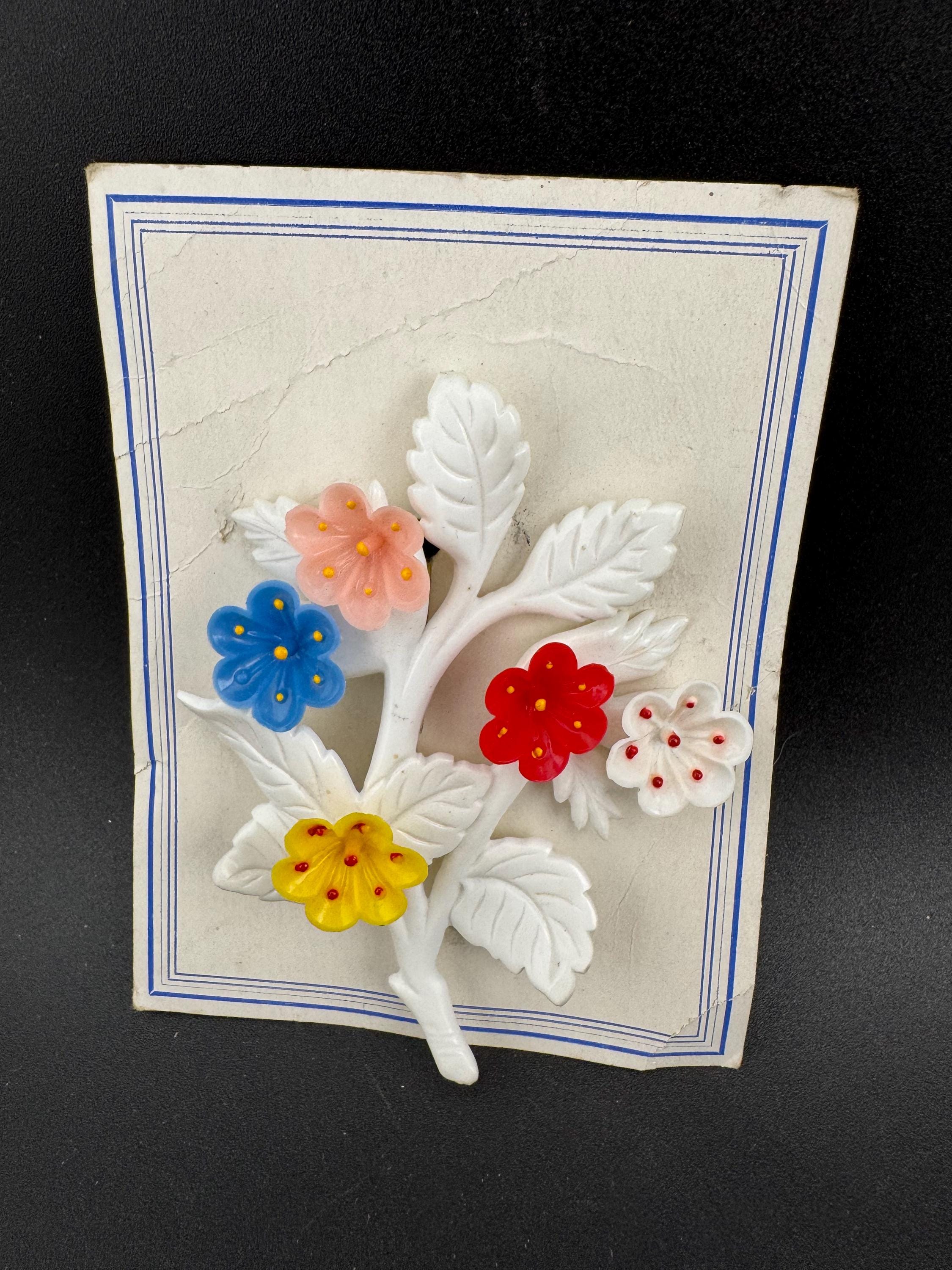 Broche Vintage En Celluloïd - Grande Fleur Beige Et Noir, Bijou Ancien Unique, Très Bon état