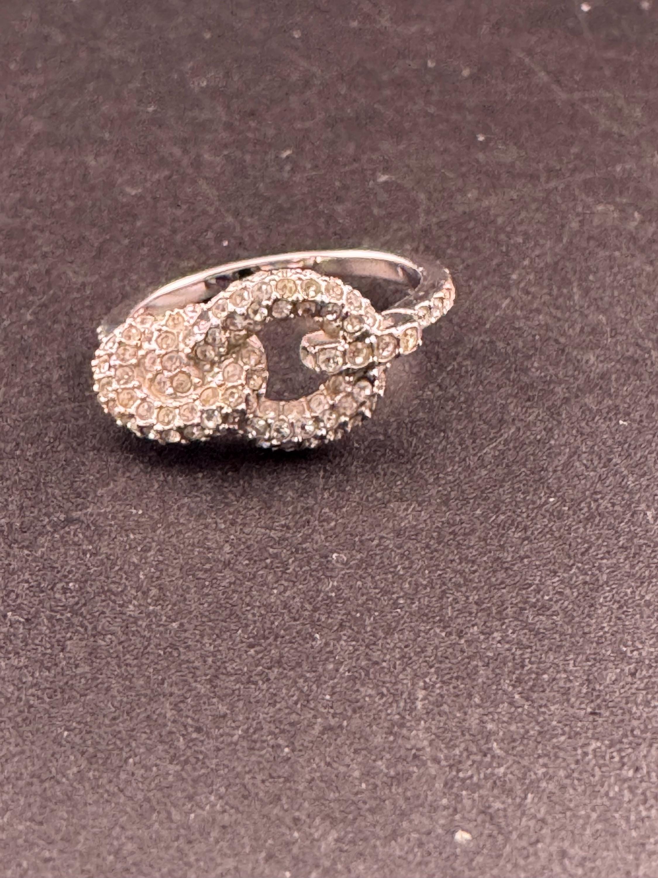 スワンリング Swan Signed Swarovski Clear Crystal Cocktail Dress Ring Size 55