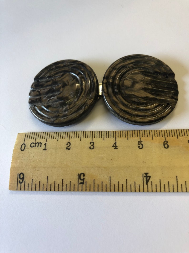 Antique Vintage Art Deco marbled BROWN bakelite early plastic 2 part double Belt Buckle 1910s 1920s 1930s Sewing Haberdashery