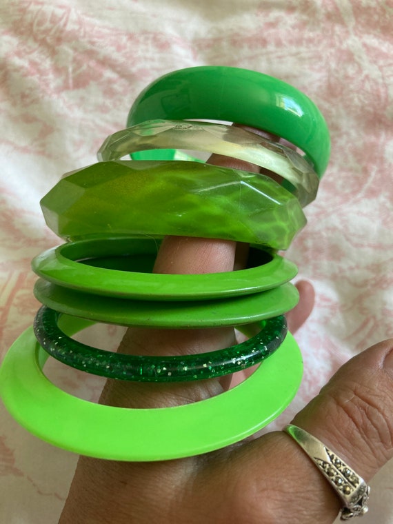 LIME GREEN stack of vintage plastic bangles Gem