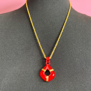 True Vintage bright red enamel nautical pendant necklace on 62cm gold plated rope chain ideal layering necklace old shop stock