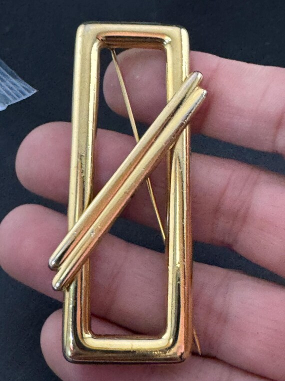 Signed MONET large gold plated rectangular modern… - image 7