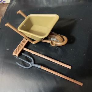 Miniature wheelbarrow and garden tools gardener cake topper decoration scenery dolls