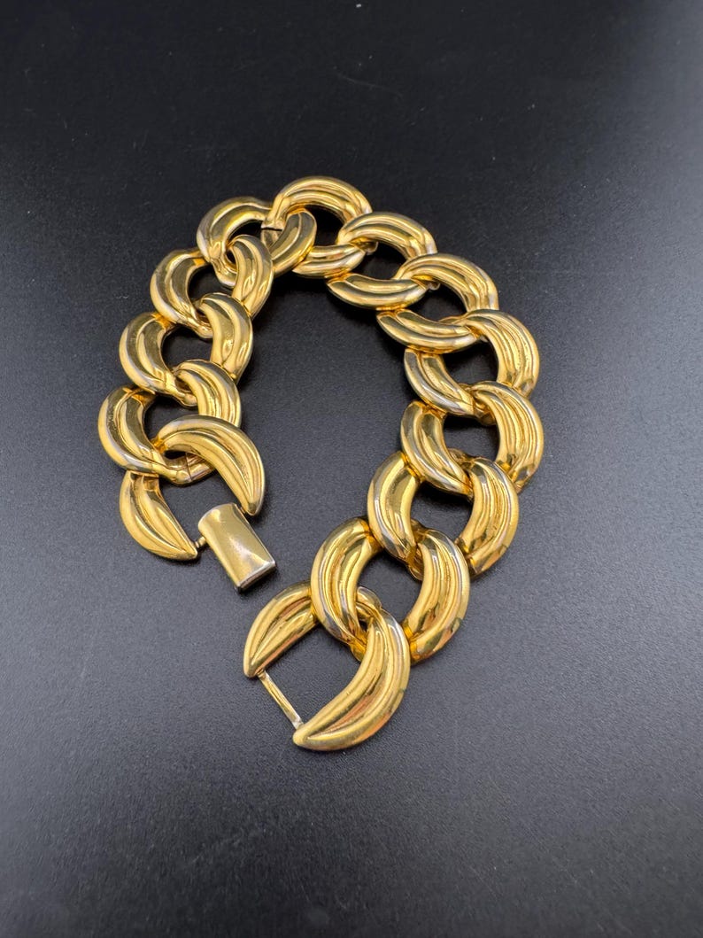 Napier Gold Bracelet, Wide Curb Link - Vintage Costume | 19cm X 2cm ...