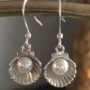oyster with faux pearl earrings silver small drop shell pierced ears