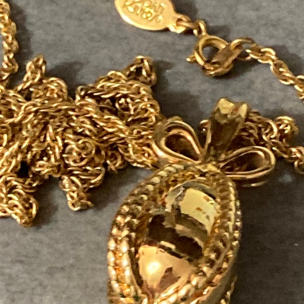 Joan Rivers Gold Faberge inspired bow egg pendant necklace on 75cm rope chain