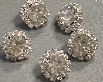 Set von 5 runde diamantierte Strass Knöpfe mit Metallschaft