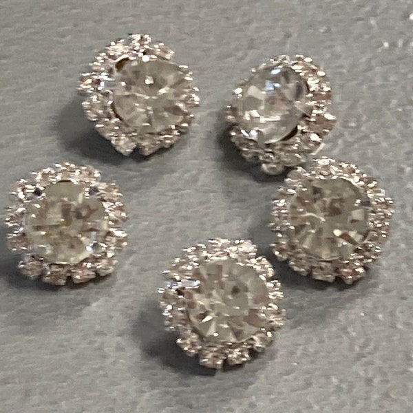 15mm Set of 5 metal shank round diamanté paste rhinestone buttons