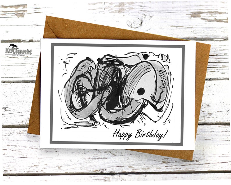 Geburtstagskarte schwarzweiß Zeichnung, mit Recyclingkuvert image 3