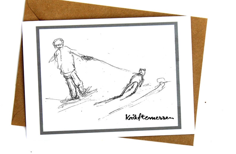 Folding Card Art Print Dog Walking Pencil Sketch Dog Card With Envelope Gift Dog Lover Illustration Dogs Birthday Father