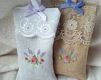 Hand embroidered lavender sachet