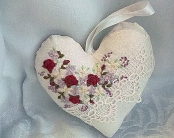 Hand embroidered lavender heart