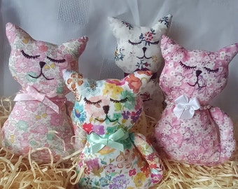 Qty 2 - 13cm Liberty fabric lavender scented cats