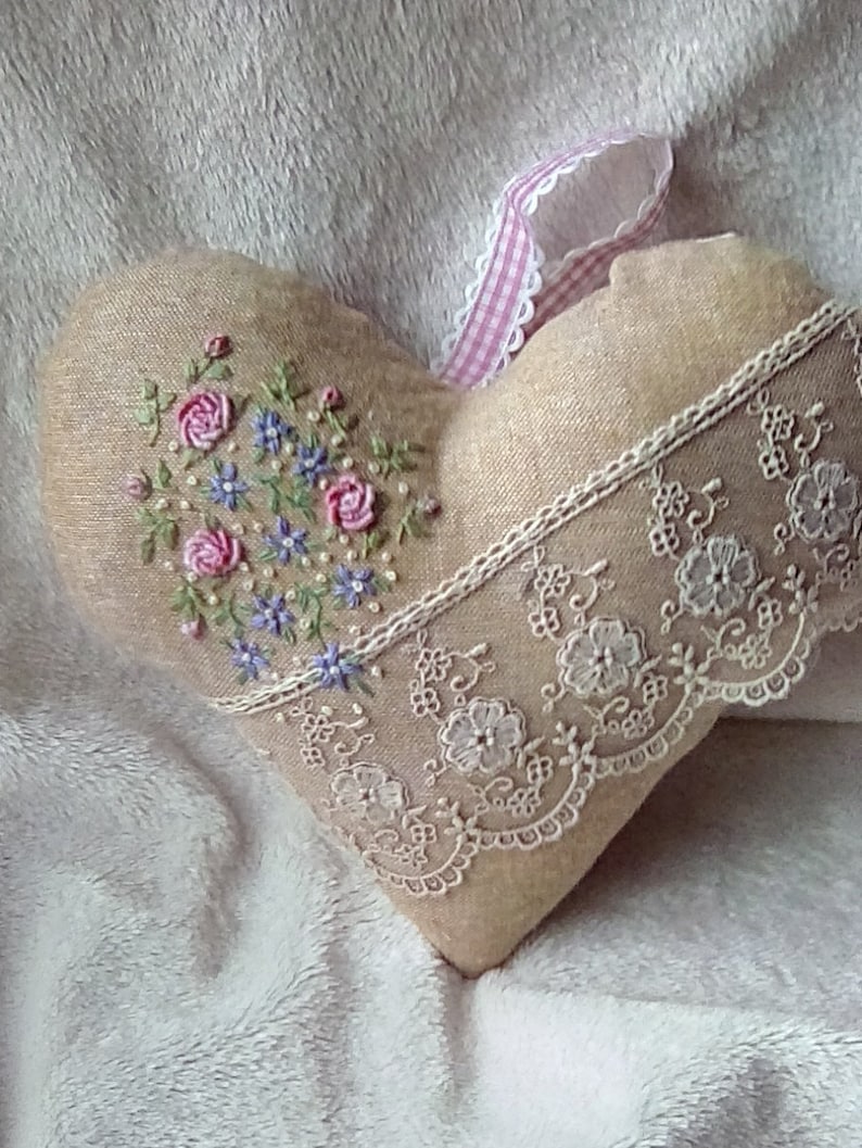 Hand Embroidered Lavender Heart Etsy UK