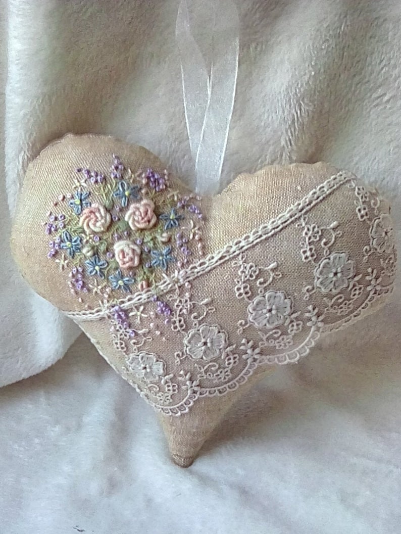 Hand Embroidered Lavender Heart Etsy UK