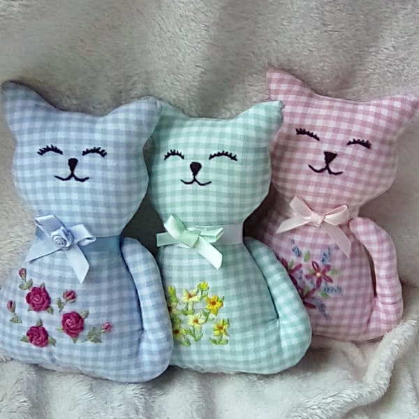 Hand embroidered lavender scented fabric cat