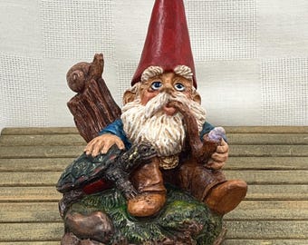 Figura de gnomo de jardín con tortuga y caracol, colorida estatuilla pintada a mano