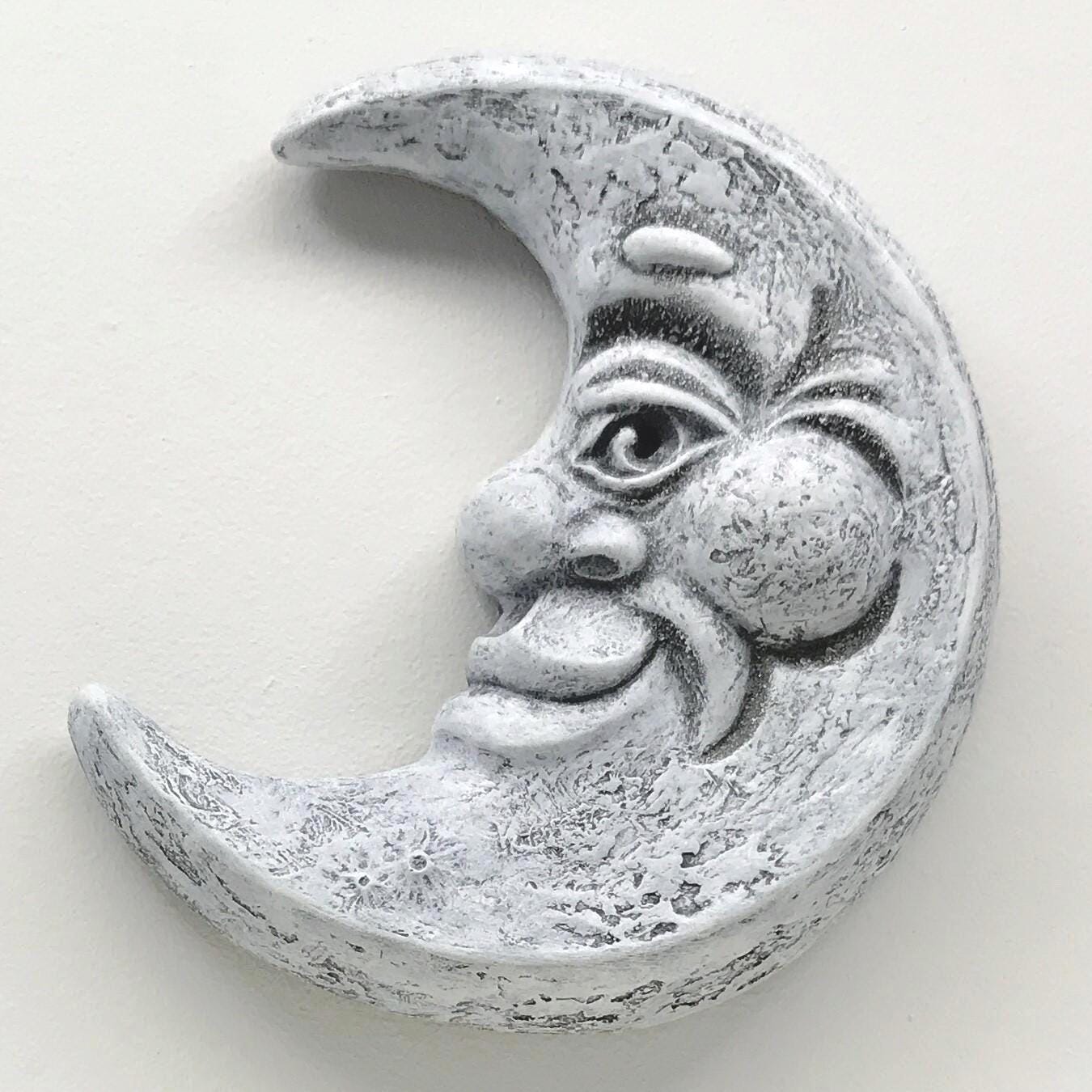 Smiling Crescent Moon Face Wall Art, 7 Inch High Waxing Moon