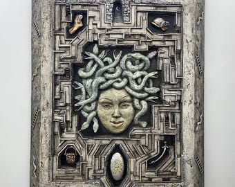 Arte de pared de Medusa con laberinto, decoración de mitología griega en 3D para colgar en la pared
