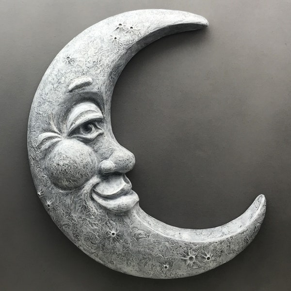 Large Crescent Moon Smiling Face Wall Decoration,15 inch tall Smiling Moon Wall Hanging,Smiling Moon Face 3D Wall Plaque,MoonFace Wall Decor