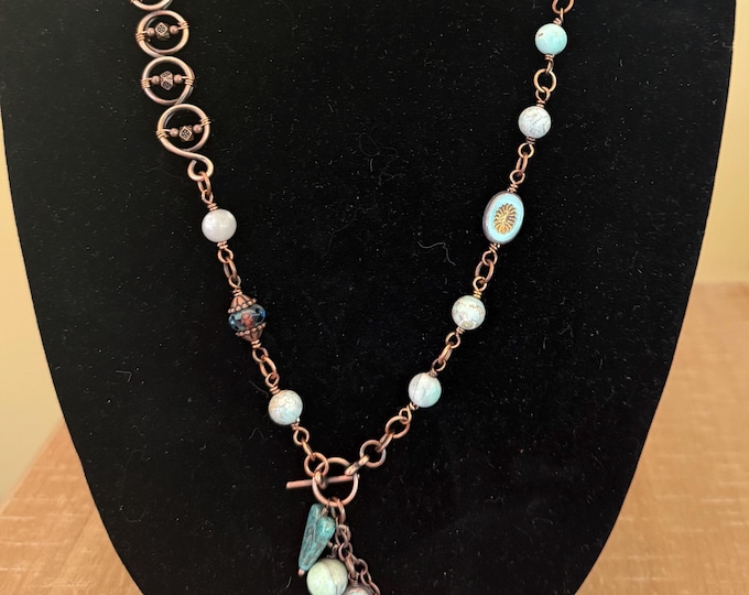 Terra Agate Copper Wired Necklace with Front Toggle Clasp