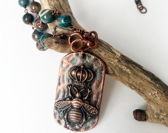 Queen Bee Electro Formed Pendant with Tibetan Agate and Leather Necklace
