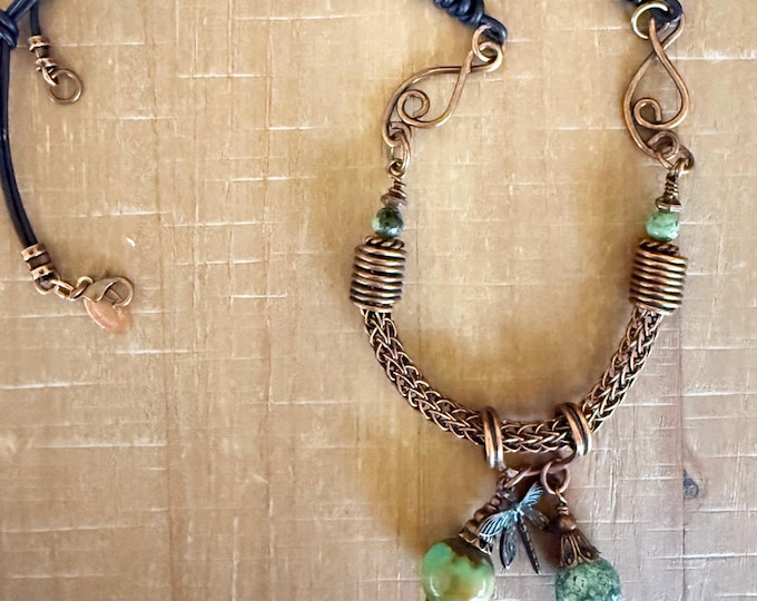 Turquoise Pendant with Viking Knit and Leather Necklace
