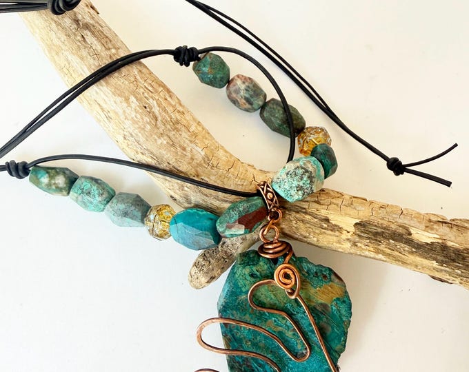 Copper Wire Wrapped Jasper Slab Necklace