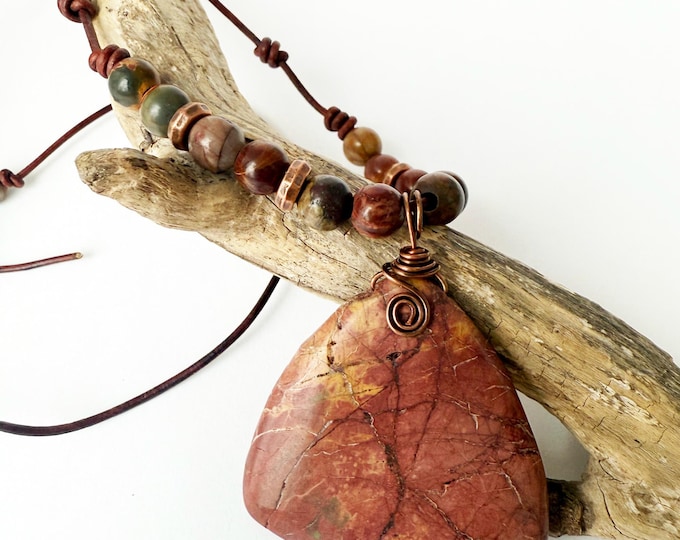 Red Creek Jasper Pendant with Leather Necklace